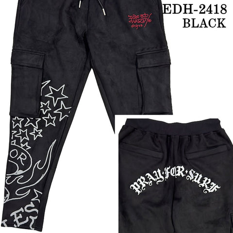 Ed Hardy エドハーディー 刺繍プリント 起毛 プレーティング パンツ メンズ edh-2418