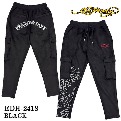 Ed Hardy エドハーディー 刺繍プリント 起毛 プレーティング パンツ メンズ edh-2418