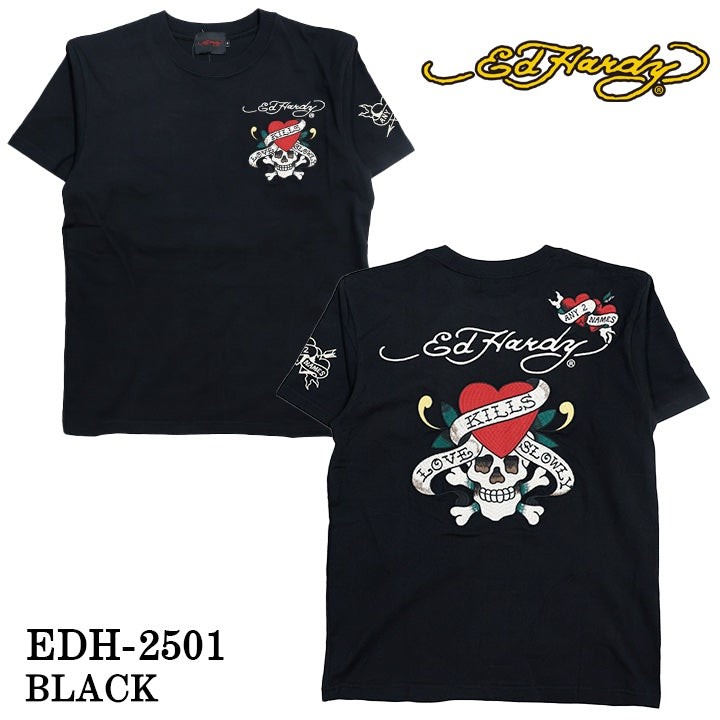 Ed Hardy エドハーディー 刺繍プリント 天竺 半袖Tシャツ メンズ ロンTEE edh-2501