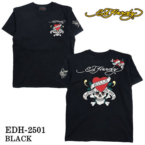 Ed Hardy エドハーディー 刺繍プリント 天竺 半袖Tシャツ メンズ ロンTEE edh-2501