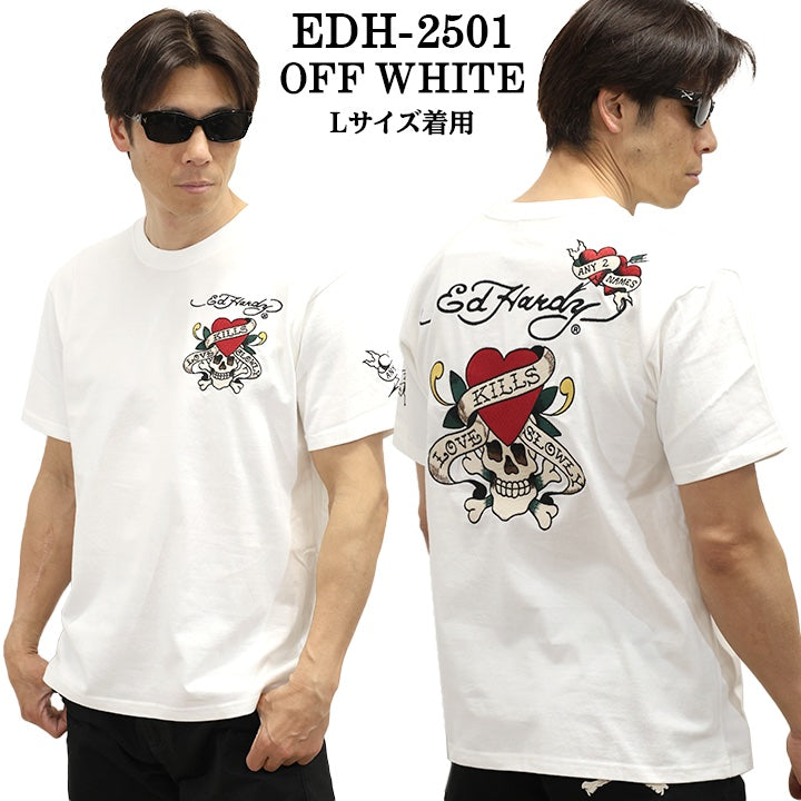 Ed Hardy エドハーディー 刺繍プリント 天竺 半袖Tシャツ メンズ ロンTEE edh-2501