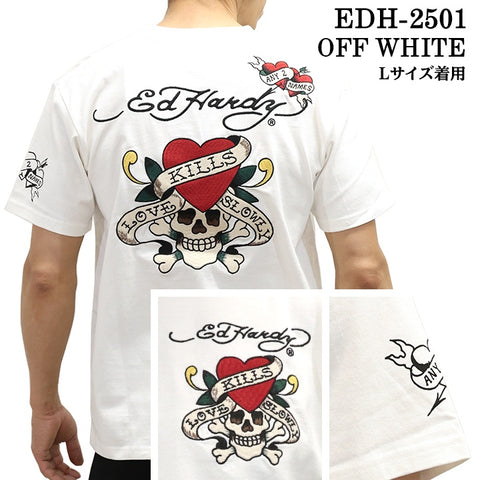Ed Hardy エドハーディー 刺繍プリント 天竺 半袖Tシャツ メンズ ロンTEE edh-2501