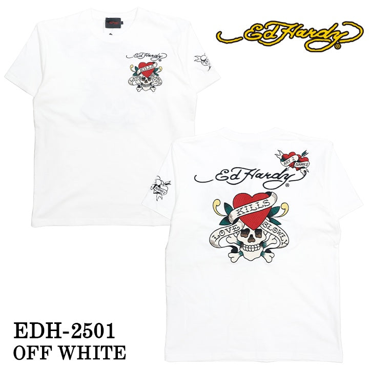 Ed Hardy エドハーディー 刺繍プリント 天竺 半袖Tシャツ メンズ ロンTEE edh-2501