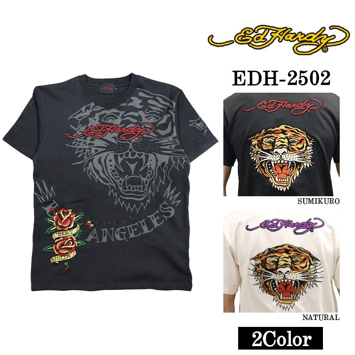 Ed Hardy エドハーディー 刺繍プリント 天竺 半袖Tシャツ メンズ ロンTEE edh-2502