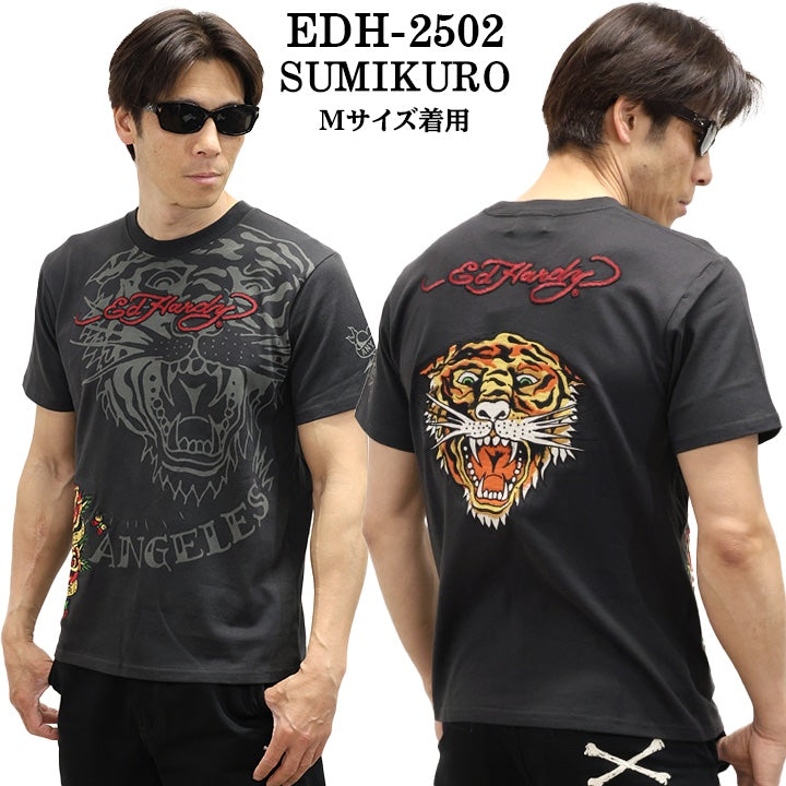 Ed Hardy エドハーディー 刺繍プリント 天竺 半袖Tシャツ メンズ ロンTEE edh-2502