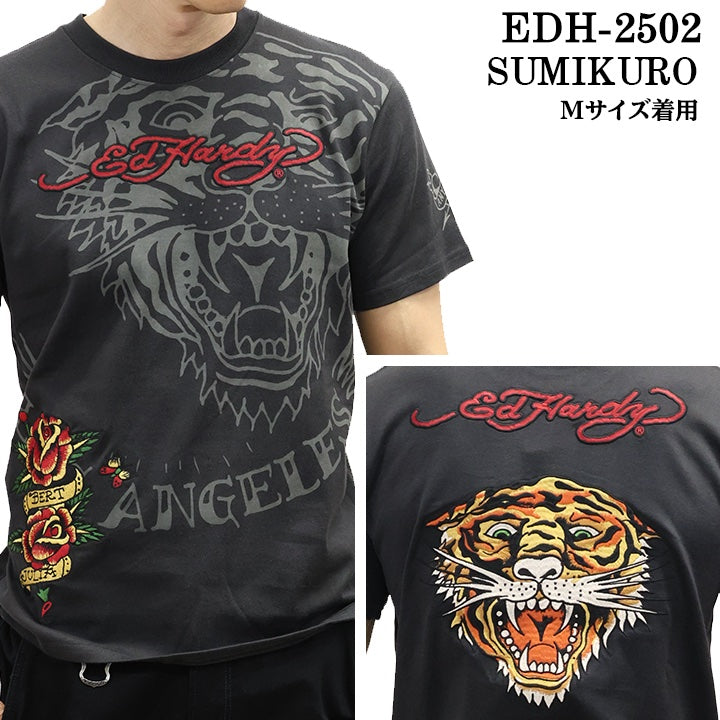 Ed Hardy エドハーディー 刺繍プリント 天竺 半袖Tシャツ メンズ ロンTEE edh-2502