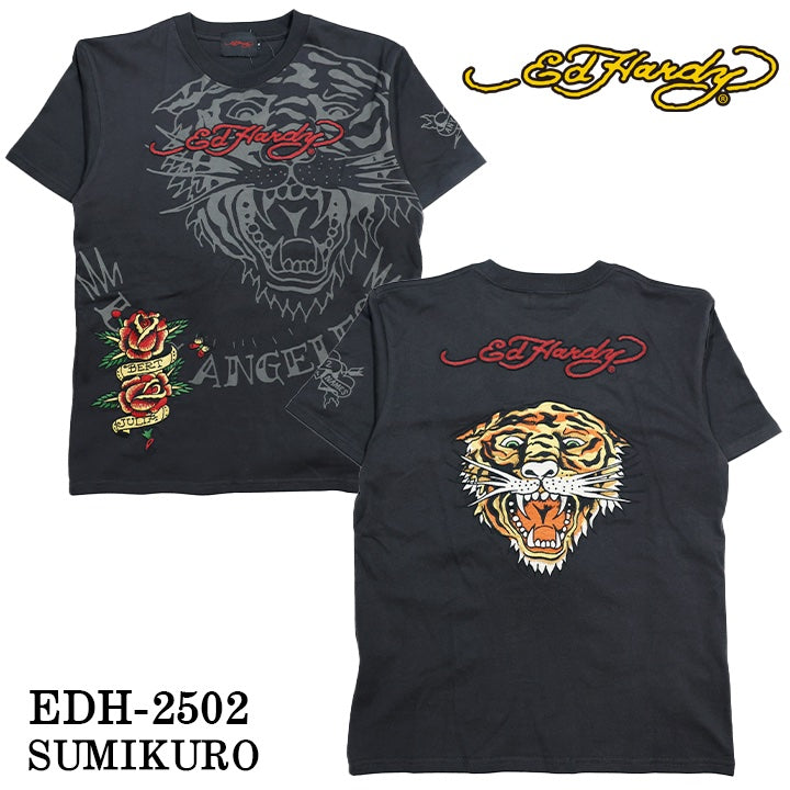 Ed Hardy エドハーディー 刺繍プリント 天竺 半袖Tシャツ メンズ ロンTEE edh-2502