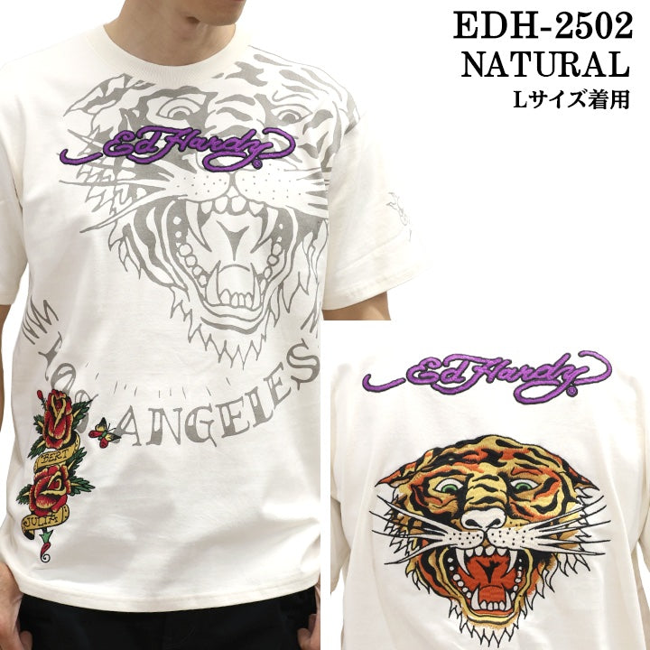 Ed Hardy エドハーディー 刺繍プリント 天竺 半袖Tシャツ メンズ ロンTEE edh-2502