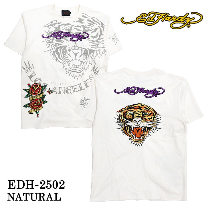 Ed Hardy エドハーディー 刺繍プリント 天竺 半袖Tシャツ メンズ ロンTEE edh-2502