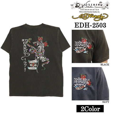 Ed Hardy エドハーディー 刺繍プリント 天竺 フロスト加工 半袖Tシャツ メンズ ロンTEE edh-2503