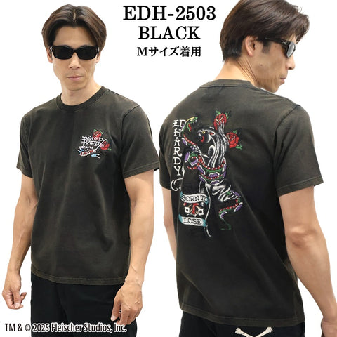 Ed Hardy エドハーディー 刺繍プリント 天竺 フロスト加工 半袖Tシャツ メンズ ロンTEE edh-2503