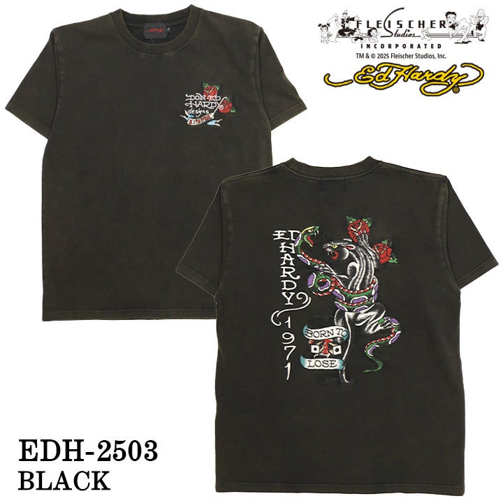 Ed Hardy エドハーディー 刺繍プリント 天竺 フロスト加工 半袖Tシャツ