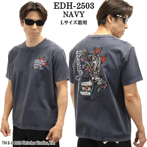 Ed Hardy エドハーディー 刺繍プリント 天竺 フロスト加工 半袖Tシャツ メンズ ロンTEE edh-2503