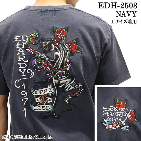 Ed Hardy エドハーディー 刺繍プリント 天竺 フロスト加工 半袖Tシャツ メンズ ロンTEE edh-2503