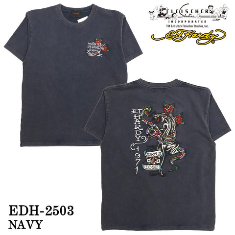 Ed Hardy エドハーディー 刺繍プリント 天竺 フロスト加工 半袖Tシャツ メンズ ロンTEE edh-2503