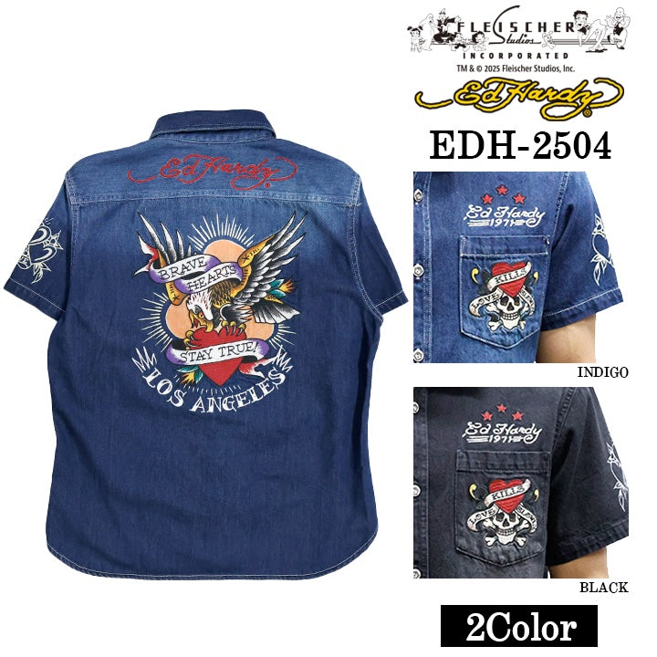 Ed Hardy エドハーディー 刺繍プリント 天竺 半袖シャツ メンズ ロンTEE edh-2504