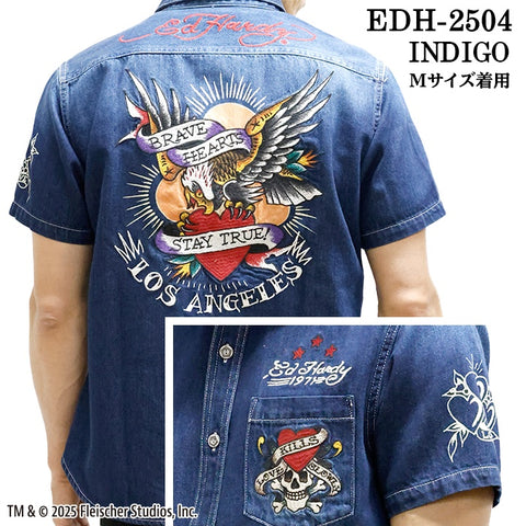 Ed Hardy エドハーディー 刺繍プリント 天竺 半袖シャツ メンズ ロンTEE edh-2504