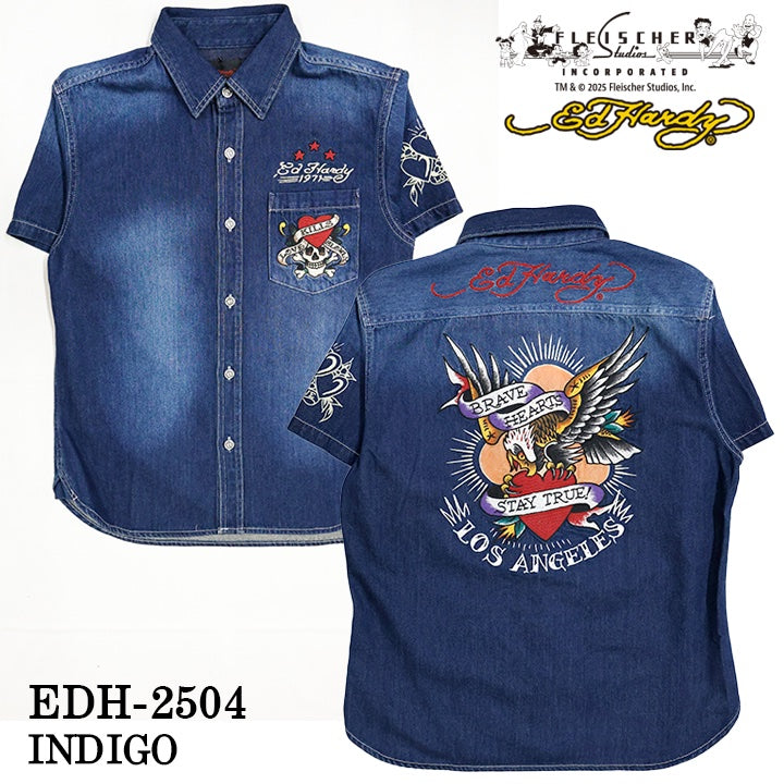 Ed Hardy エドハーディー 刺繍プリント 天竺 半袖シャツ メンズ ロンTEE edh-2504