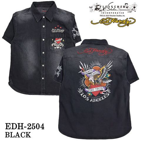 Ed Hardy エドハーディー 刺繍プリント 天竺 半袖シャツ メンズ ロンTEE edh-2504
