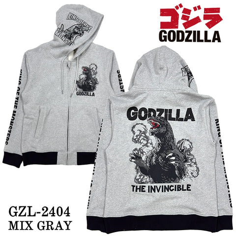 GODZILLA ゴジラ 刺繍プリント 裏毛F/Zパーカー メンズ gzl-2404