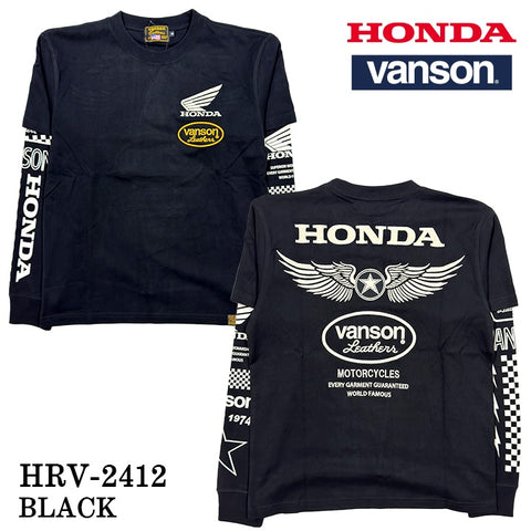 HONDA VANSON ホンダ バンソン コラボ 天竺 フェイクロンTEE 長袖 Tシャツ hrv-2412