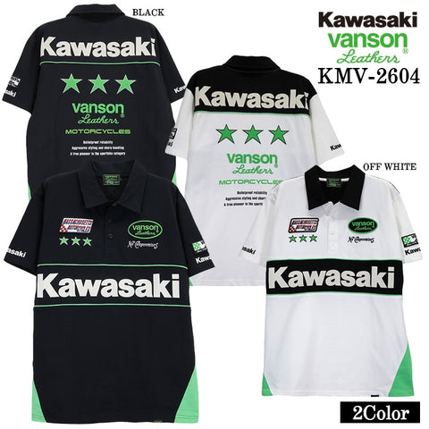 KAWASAKI VANSON TEE S/S POLO SHIRT カワサキ バンソン コラボ 天竺 半袖 ポロシャツ kmv-2604