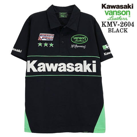 KAWASAKI VANSON TEE S/S POLO SHIRT カワサキ バンソン コラボ 天竺 半袖 ポロシャツ kmv-2604