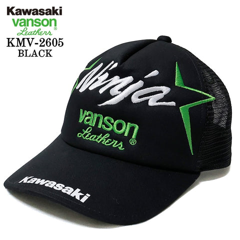 KAWASAKI VANSON TWILL MESH CAP カワサキ バンソン コラボ ツイル メッシュ キャップ 帽子 kmv-2605