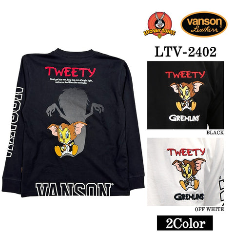 VANSON×LOONEY×GREMLINS Warner BROS.ワーナー100周年記念 バンソン ルーニー グレムリン コラボTEE 天竺 長袖Tシャツ ltv-2402