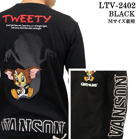 VANSON×LOONEY×GREMLINS Warner BROS.ワーナー100周年記念 バンソン ルーニー グレムリン コラボTEE 天竺 長袖Tシャツ ltv-2402