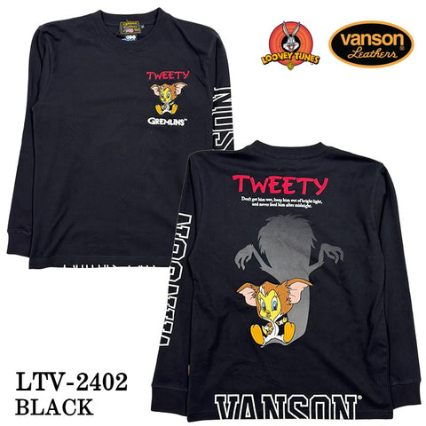 VANSON×LOONEY×GREMLINS Warner BROS.ワーナー100周年記念 バンソン ルーニー グレムリン コラボTEE 天竺 長袖Tシャツ ltv-2402