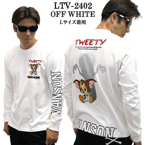 VANSON×LOONEY×GREMLINS Warner BROS.ワーナー100周年記念 バンソン ルーニー グレムリン コラボTEE 天竺 長袖Tシャツ ltv-2402