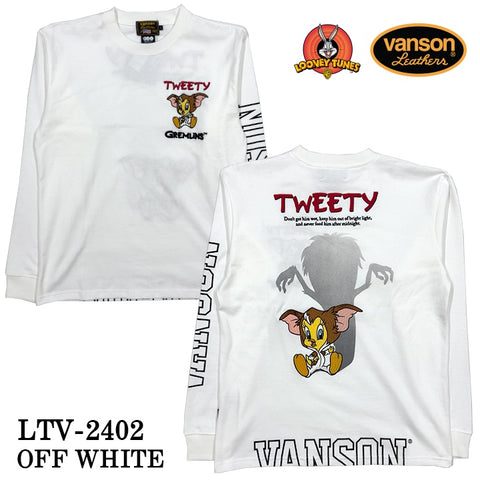 VANSON×LOONEY×GREMLINS Warner BROS.ワーナー100周年記念 バンソン ルーニー グレムリン コラボTEE 天竺 長袖Tシャツ ltv-2402