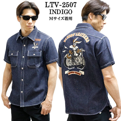 VANSON×LOONEY TUNES バンソン ルーニーチューンズ コラボ ネップ デニム 半袖シャツ ltv-2507