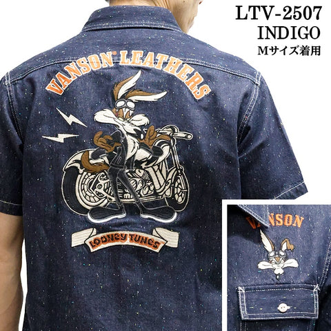 VANSON×LOONEY TUNES バンソン ルーニーチューンズ コラボ ネップ デニム 半袖シャツ ltv-2507