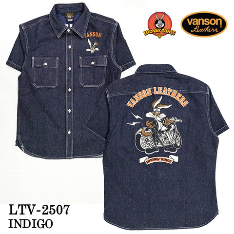 VANSON×LOONEY TUNES バンソン ルーニーチューンズ コラボ ネップ デニム 半袖シャツ ltv-2507