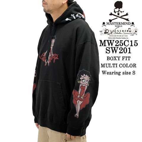 MASTERMIND WORLD BETTY BOOP HOODIE SWEATSHIRT [BOXY FIT] マスターマインド ワールド ベティーブープ コラボ 裏毛 スウェットパーカー mw25c15-sw201
