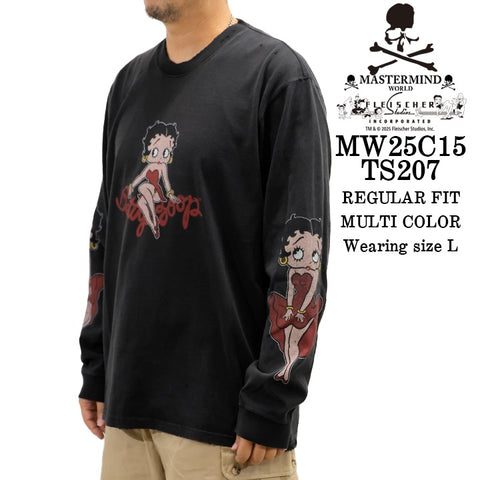 MASTERMIND WORLD BETTY BOOP L/S TEE T-SHIRT DAMEGED マスターマインド ワールド ベティー コラボ ダメージ加工 ロンTEE 天竺 長袖Tシャツ mw25c15-ts207