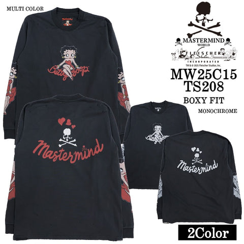 MASTERMIND WORLD BETTY BOOP L/S TEE DAMEGED [BOXY FIT] マスターマインド ワールド ベティー コラボ ダメージ加工 天竺 長袖Tシャツ mw25c15-ts208