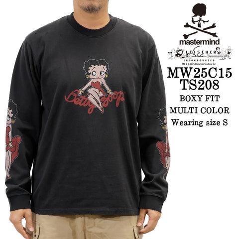 MASTERMIND BETTY BOOP L/S TEE DAMEGED [BOXY FIT] マスターマインド ベティー コラボ ダメージ加工 天竺 長袖Tシャツ mw25c15-ts208