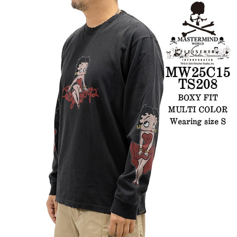 MASTERMIND WORLD BETTY BOOP L/S TEE DAMEGED [BOXY FIT] マスターマインド ワールド ベティー コラボ ダメージ加工 天竺 長袖Tシャツ mw25c15-ts208