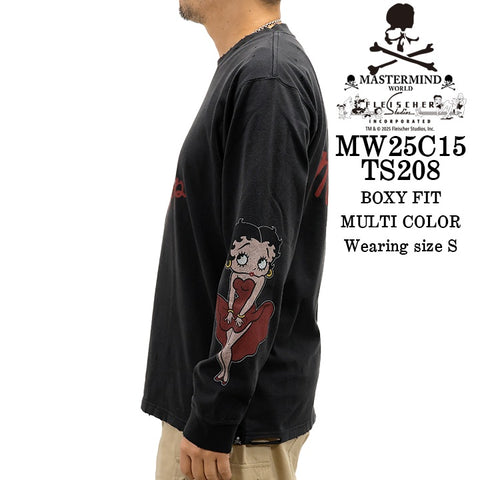 MASTERMIND WORLD BETTY BOOP L/S TEE DAMEGED [BOXY FIT] マスターマインド ワールド ベティー コラボ ダメージ加工 天竺 長袖Tシャツ mw25c15-ts208