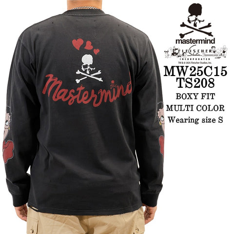 MASTERMIND BETTY BOOP L/S TEE DAMEGED [BOXY FIT] マスターマインド ベティー コラボ ダメージ加工 天竺 長袖Tシャツ mw25c15-ts208