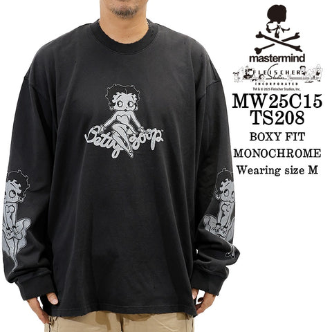 MASTERMIND BETTY BOOP L/S TEE DAMEGED [BOXY FIT] マスターマインド ベティー コラボ ダメージ加工 天竺 長袖Tシャツ mw25c15-ts208