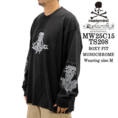 MASTERMIND BETTY BOOP L/S TEE DAMEGED [BOXY FIT] マスターマインド ベティー コラボ ダメージ加工 天竺 長袖Tシャツ mw25c15-ts208