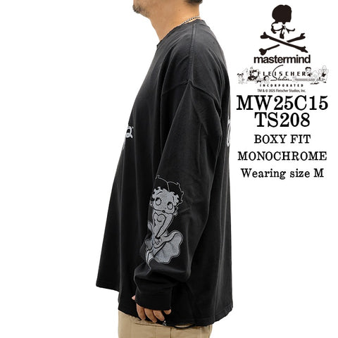 MASTERMIND BETTY BOOP L/S TEE DAMEGED [BOXY FIT] マスターマインド ベティー コラボ ダメージ加工 天竺 長袖Tシャツ mw25c15-ts208