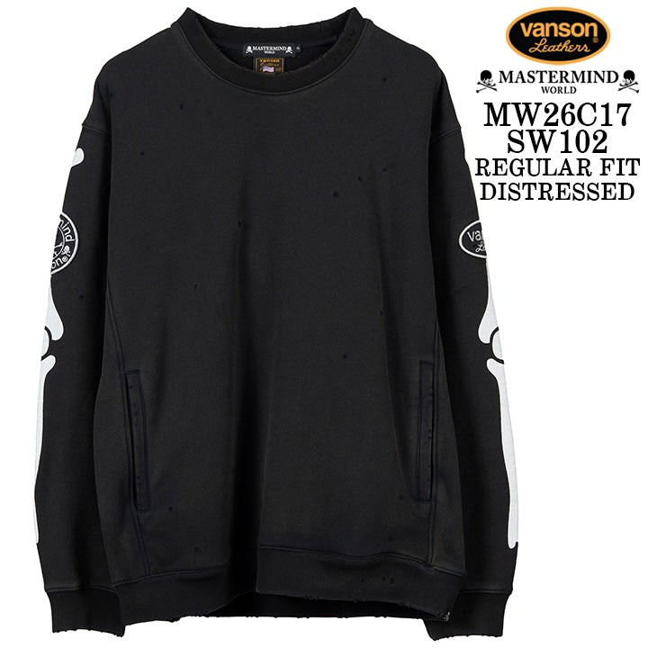 MASTERMIND VANSON CREWNECK SWEATSHIRT DAMAGE [REGULAR FIT] マスターマインド バンソン スウェット ダメージ加工 mw26c17-sw102