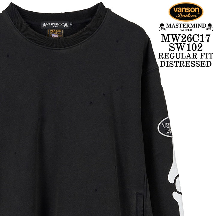 MASTERMIND VANSON CREWNECK SWEATSHIRT DAMAGE [REGULAR FIT] マスターマインド バンソン スウェット ダメージ加工 mw26c17-sw102