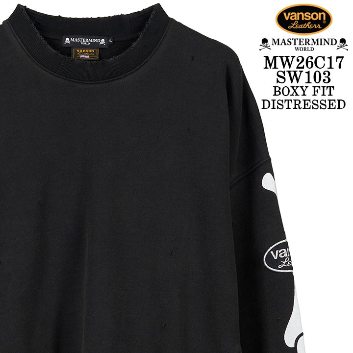 MASTERMIND VANSON CREWNECK SWEATSHIRT DAMAGE [BOXY FIT] マスターマインド バンソン スウェット ダメージ加工 mw26c17-sw103