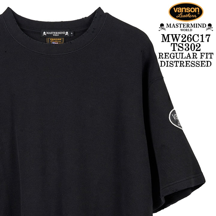 MASTERMIND VANSON Thermal S/S TEE DAMAGE[REGULAR FIT] マスターマインド バンソン サーマル 半袖Tシャツ ダメージ加工 mw26c17-ts302